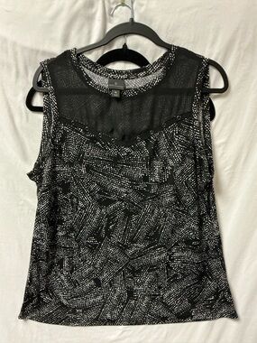 Worthington Black & White Sleeveless Mesh Yoke Tank